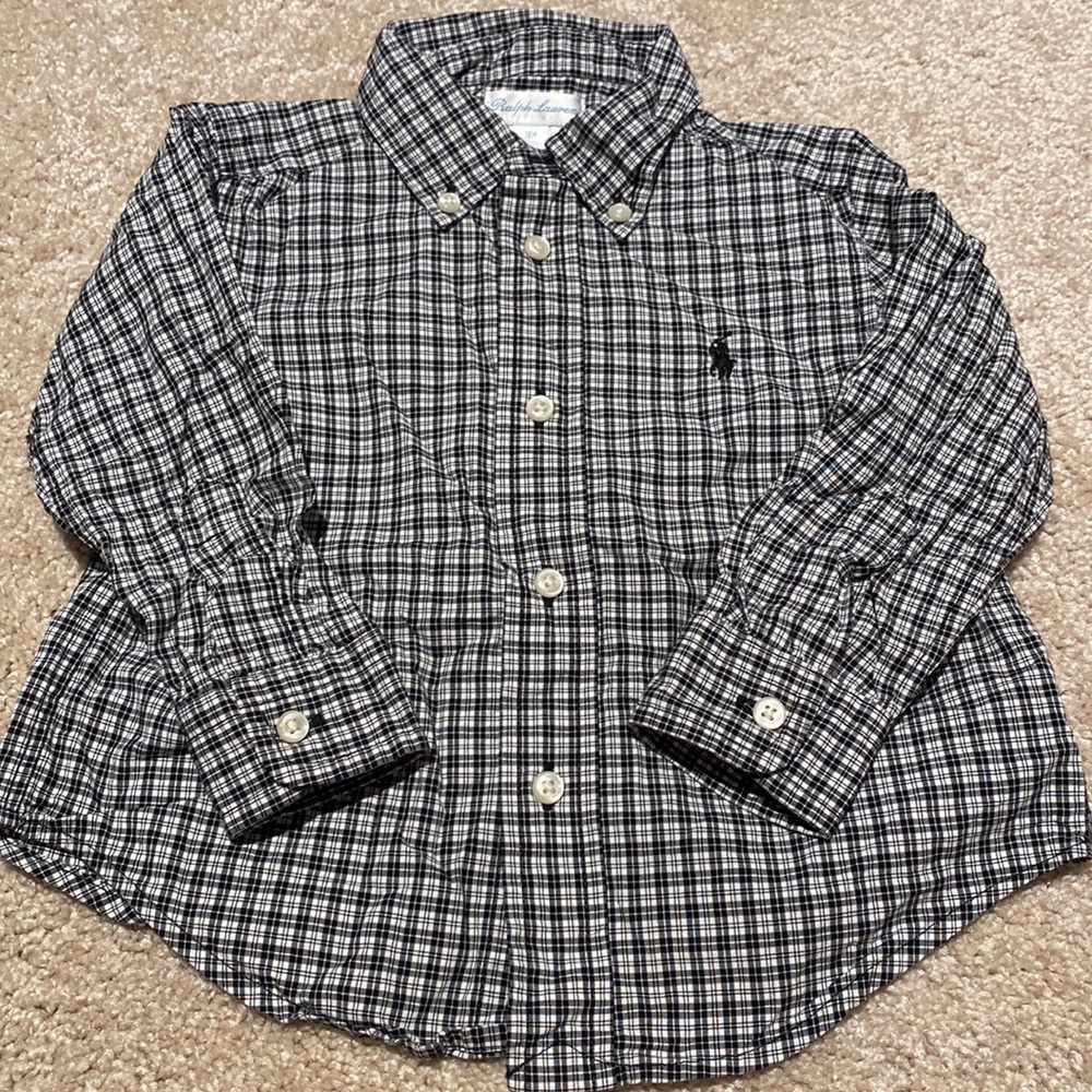 Ralph Lauren plaid Oxford shirt. Size 18 months black and off white